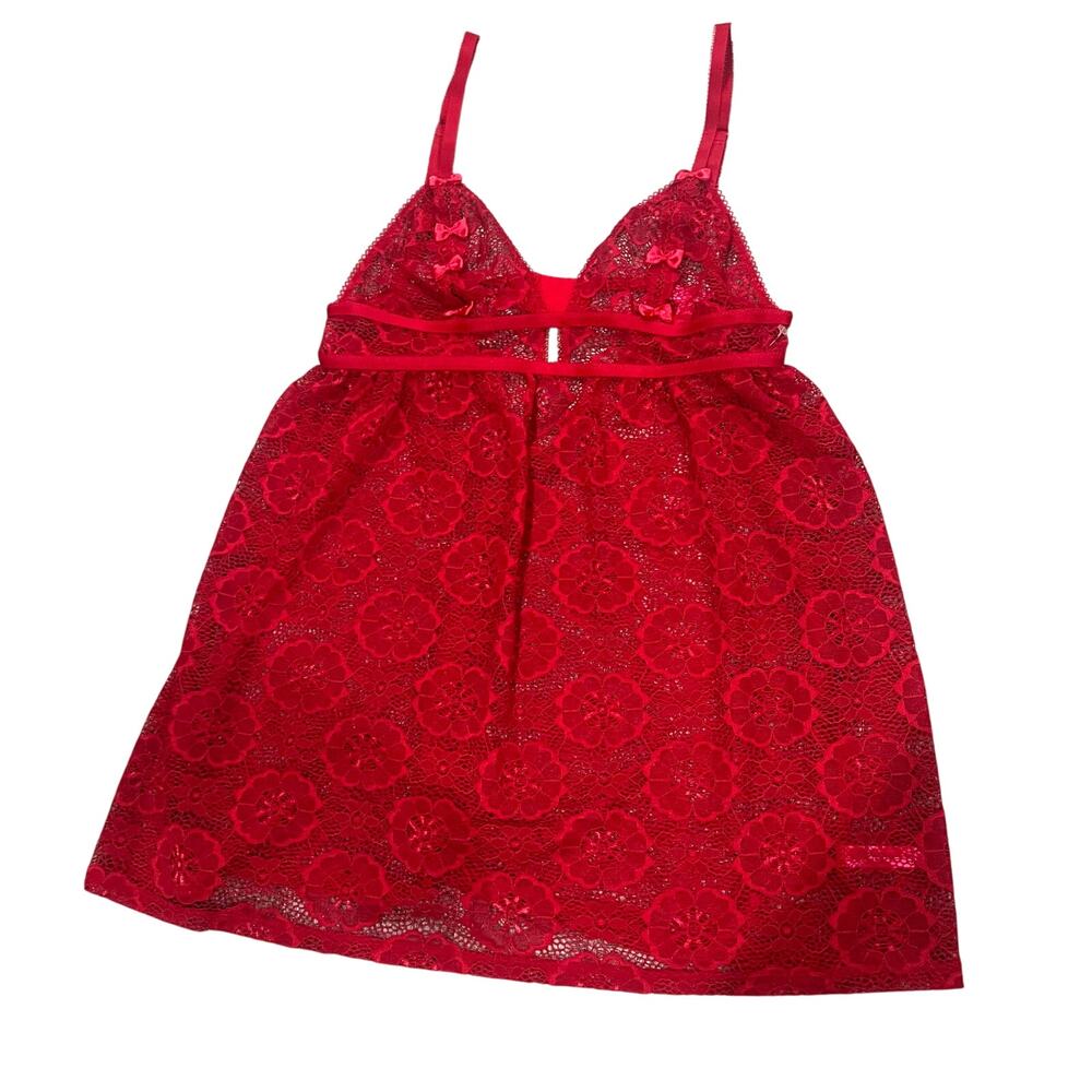 Betsey Johnson Y2K Red Lace Bow Lingerie Sleep Dress Size Medium